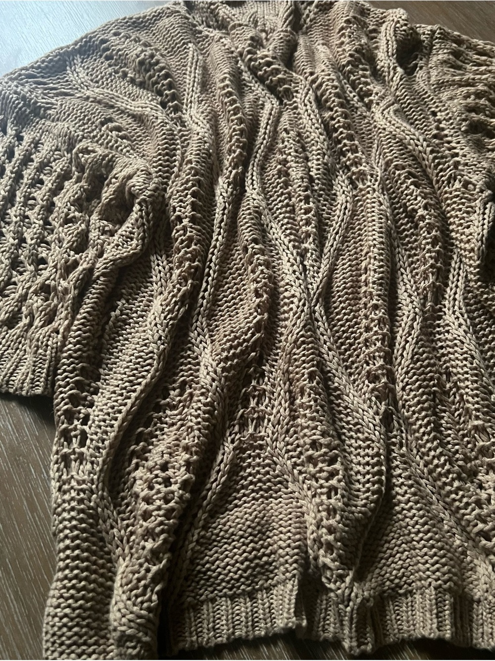Evaless Open-Stitch Cable Knit Crewneck Sweater - Taupe